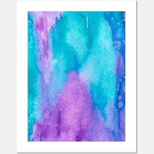 Watercolor galaxy in turquoise and purple Posters and Art